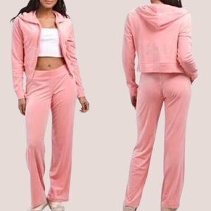 NWT JUICY COUTURE Pink Lemonade Velour Bling Tracksuit Hoodie & Pant Set|M